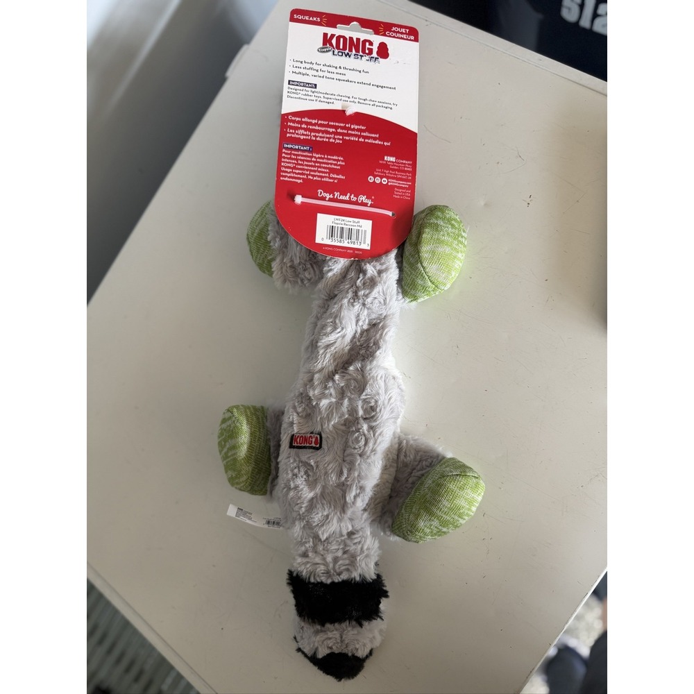 KONG Flopzie Low‎ Stuff Raccoon Dog Toy Squeaky Weighted Medium LWF24 - Picture 3 of 16